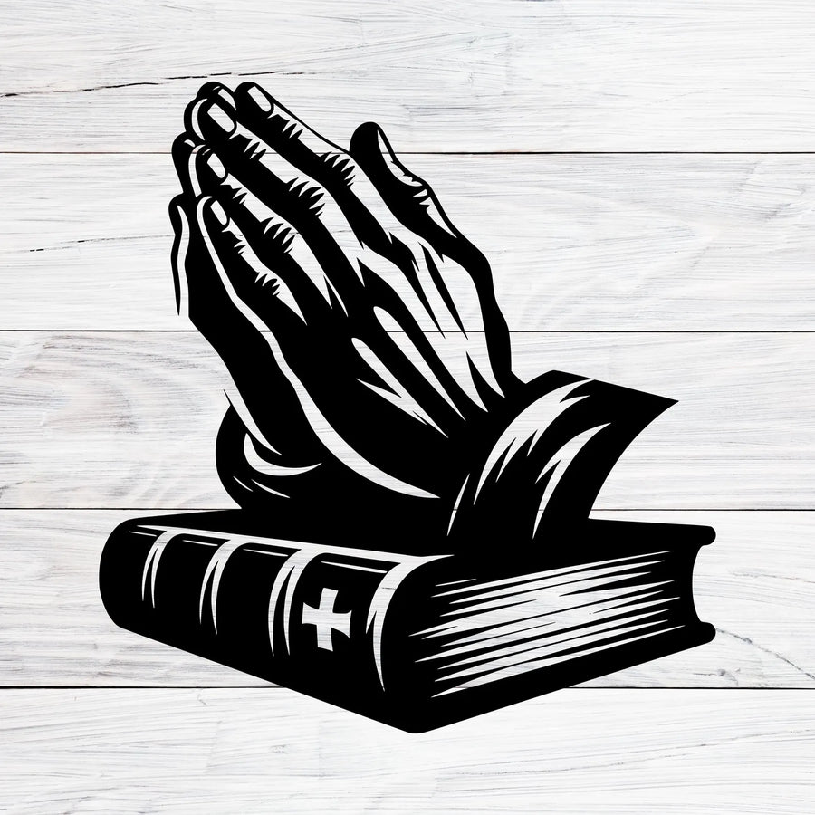 Christian Praying Hands with Bible – Christmas & Baptism – For Church & Home Decal