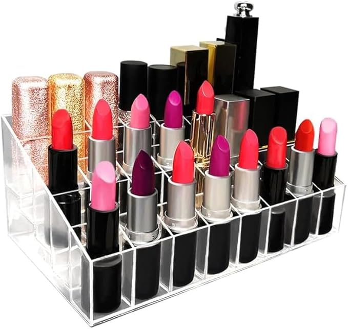 40-Slot Clear Acrylic Lipstick Holder – Makeup Organizer & Display Stand
