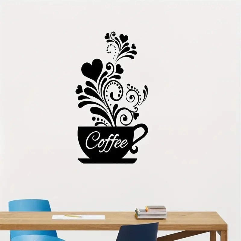 Coffee Cup With Beautiful Hearts – Kitchen Wall Decal – for Gifting