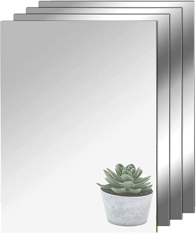HD Adhesive Mirror 4 Pieces No Glass Tiles A4 Self-Adhesive Sheets Flexible Film Acrylic