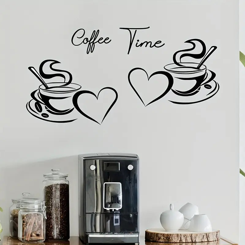 Coffee Time – Coffee Cups With Love & Heart – Kitchen Wall Decal