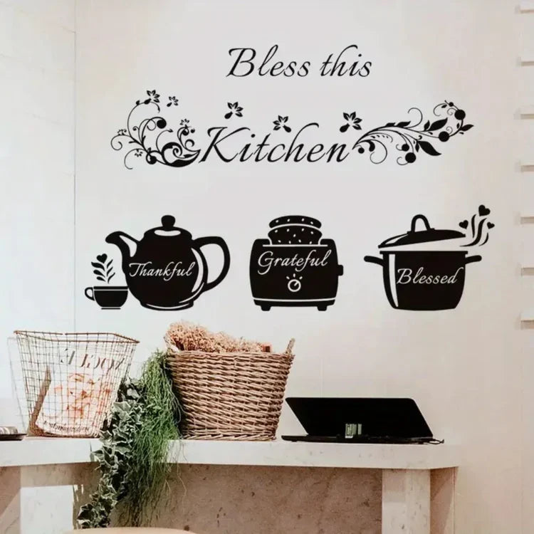 "Bless This Kitchen" Cooker Teapot Acrylic Wall Decal