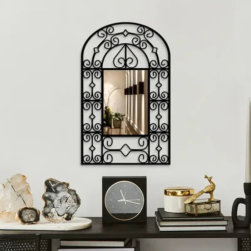 Black Acrylic Wall Mirror with Ornate Frame