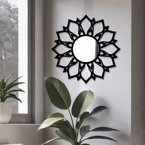 Modern Acrylic Wall Mirror – Black Geometric Round Decorative Art