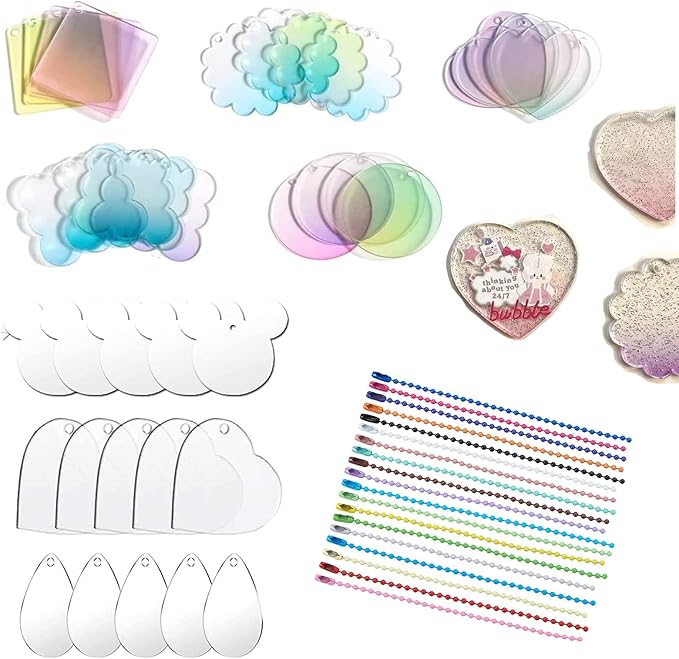 60 Pcs Acrylic Blanks with Keychain Accessories