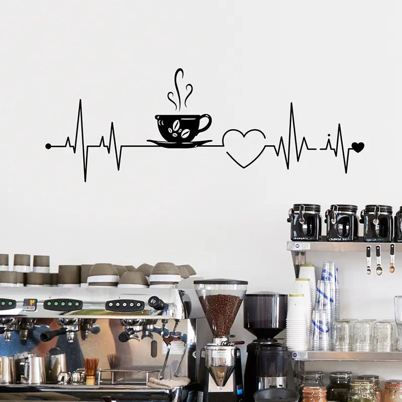Coffee Cup With Heart ECG Signal – Beautiful Kitchen Wall Decal