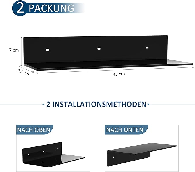 Set of 2 Black Acrylic Wall Shelves