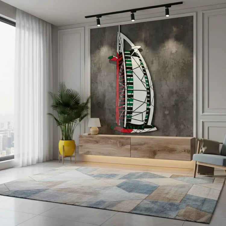 Geometric Burj Al Arab UAE Flag Acrylic Wall Art – Office Decor