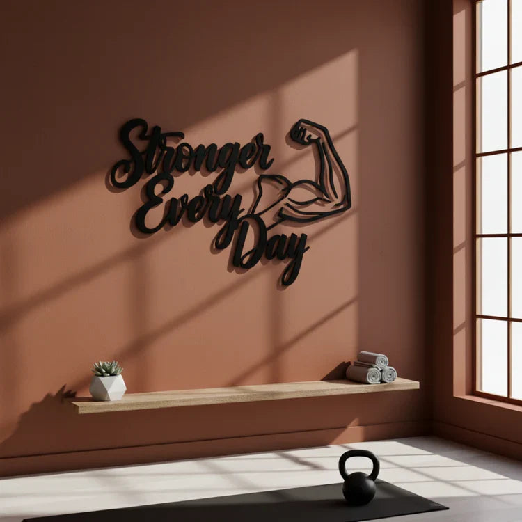 "Stronger Every Day" Acrylic Wall Art – Modern Fitness Decor