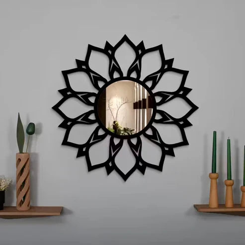 Modern Acrylic Wall Mirror – Black Geometric Round Decorative Art
