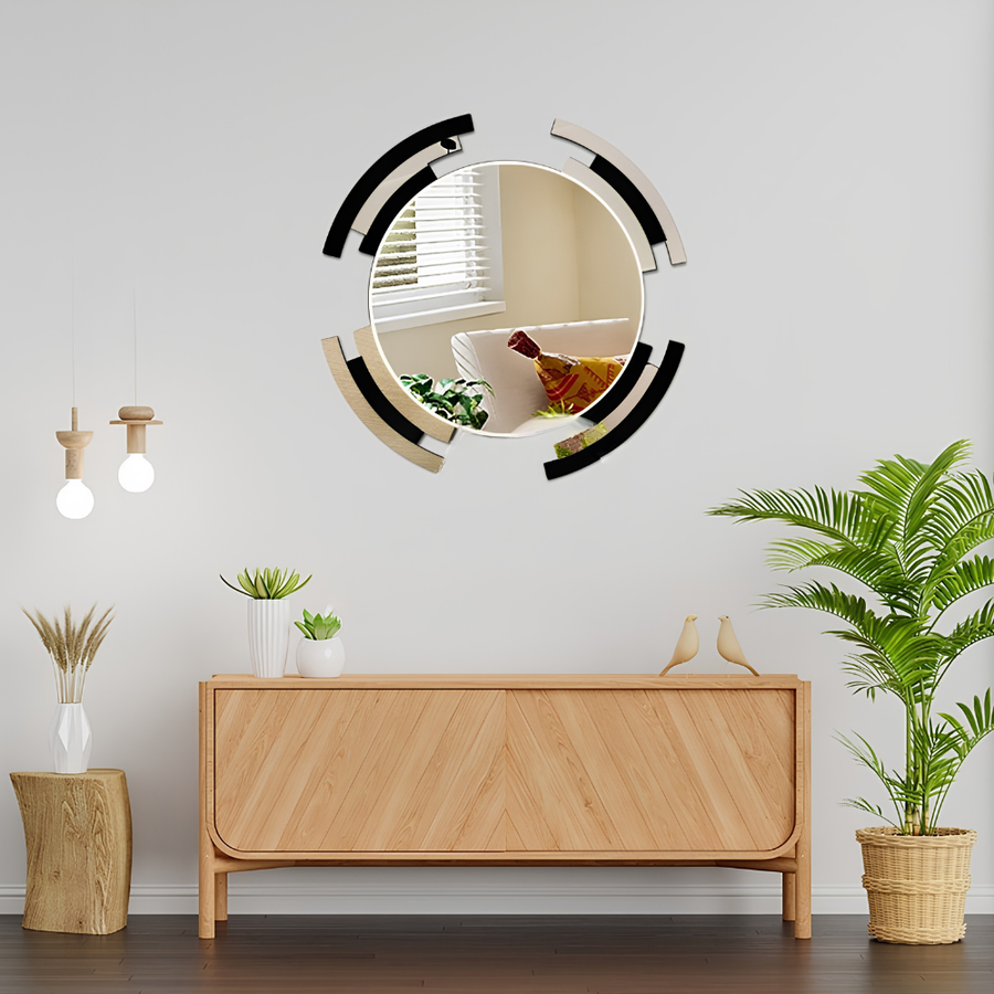 Premium Silver & Black Line Mirror Wall Decor