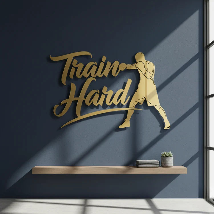 "Train Hard" Acrylic Wall Art – Boxer & Gym Motivation Decor