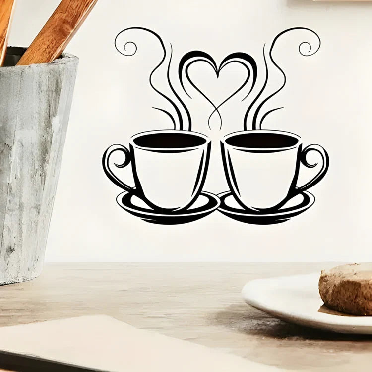Coffee Cups With Hearts Acrylic Wall Decal