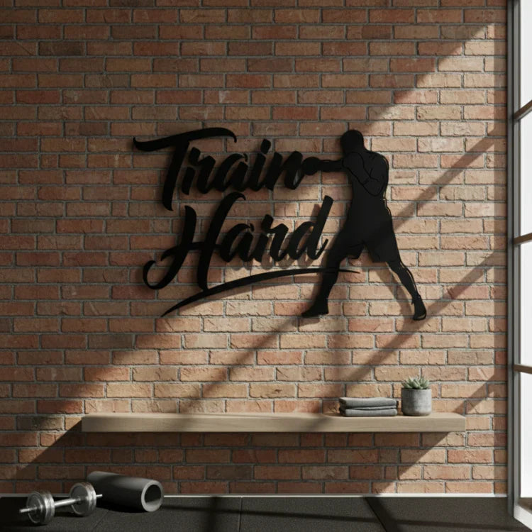 "Train Hard" Acrylic Wall Art – Boxer & Gym Motivation Decor