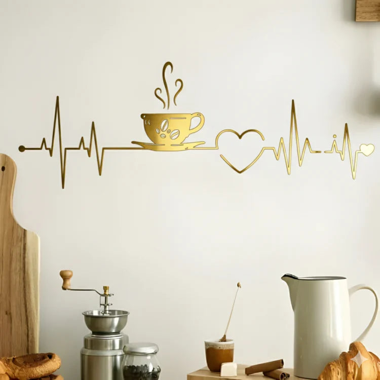 Coffee Cup Heart ECG Acrylic Wall Decal