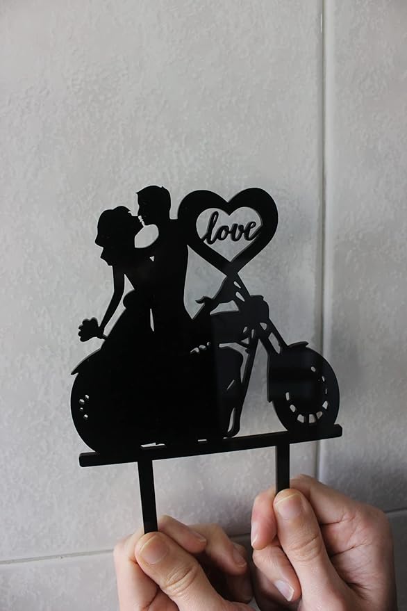 Wedding Cake Topper – “Love You More” Bride & Groom Kissing Under Lamp Silhouette