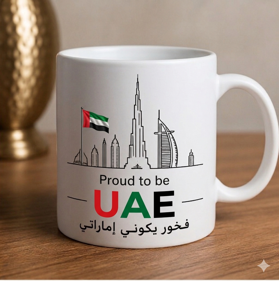 Premium Proud to Be UAE Mug – Minimalist Landmark Design
