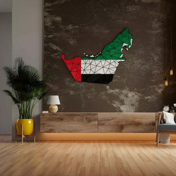 Geometric UAE Flag Map Acrylic Wall Art