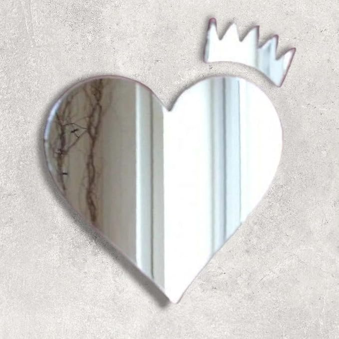 Heart-Shaped Acrylic Mirror Wall Art with Crown – for Bedroom