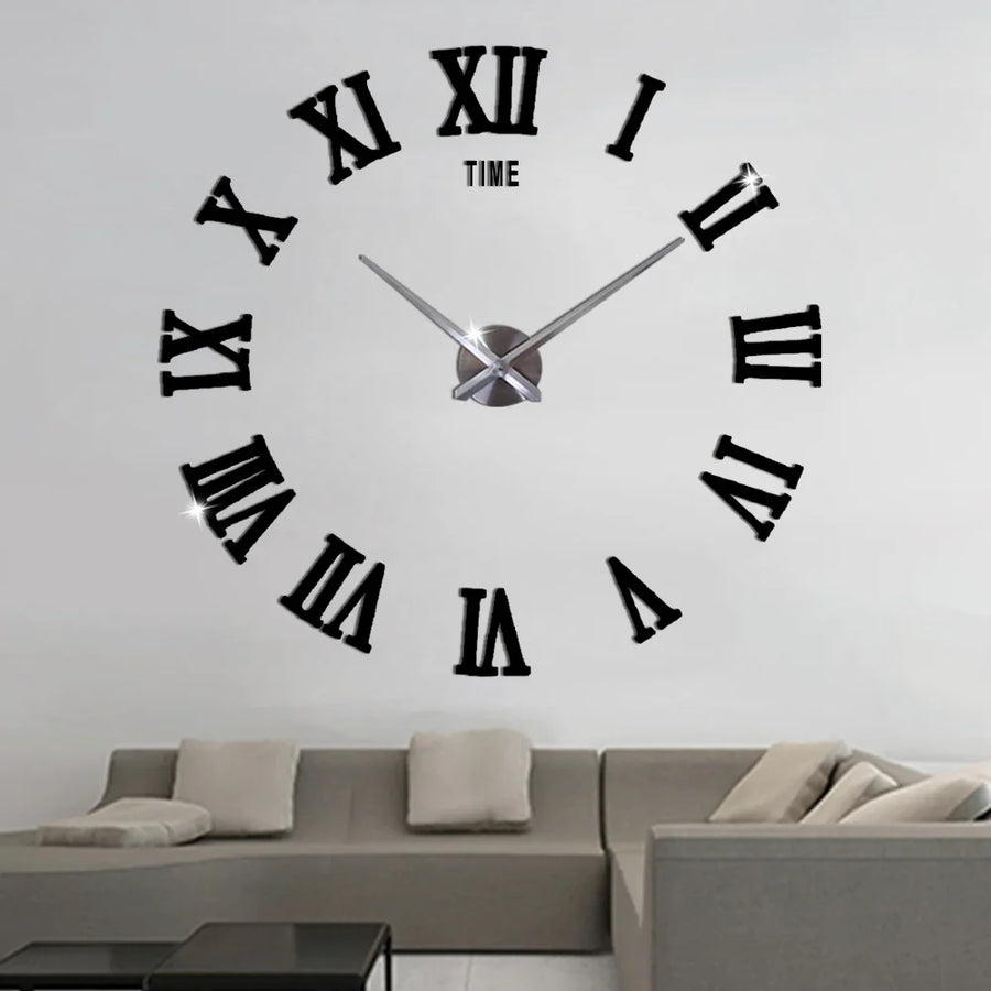 3D Wall Clock, Frameless Wall Clock DIY Wall Decoration, 3D Roman Number Wall Clock Home