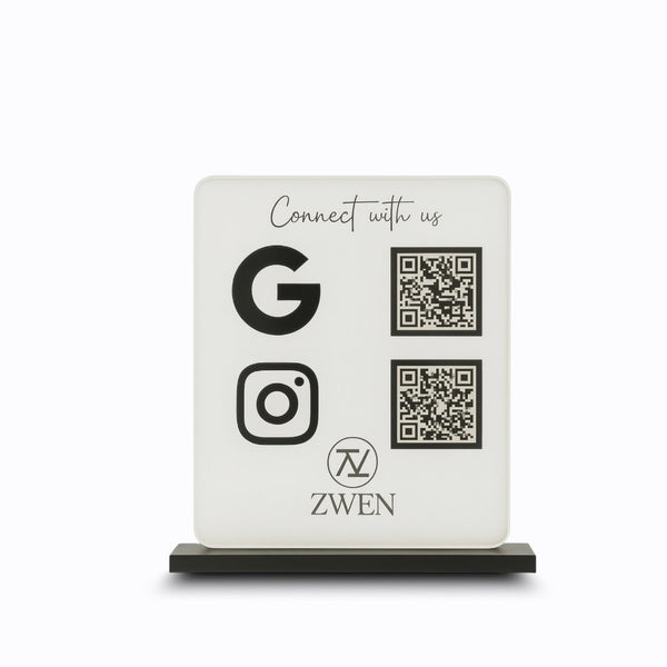 Clear Acrylic QR Standee 2 QR Codes Black Gold UAE