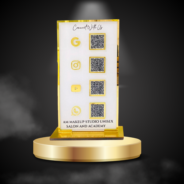 4 QR White Colour Vertical StandeeWith Golden Border