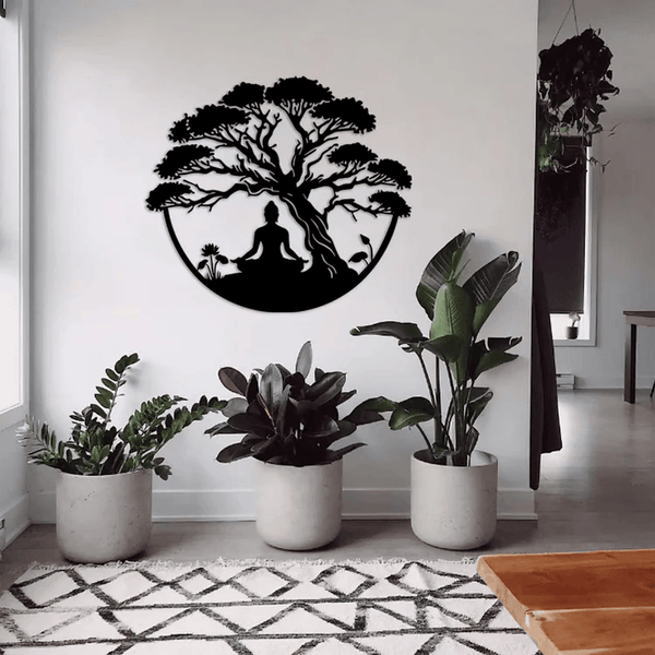 Metal Tree of Life with Buddha Wall Art