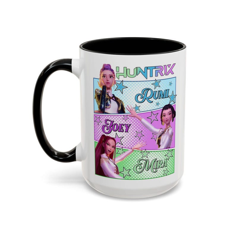 Huntrix Kpop Demon Hunters Inspired Coffee Mug, Rumi Zoey Mira Design, Gift for Kpop Fans