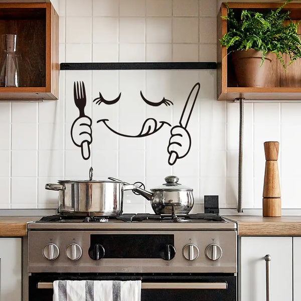 Fork & Knife With Smiley Face – Beautiful Kitchen Wall Decal