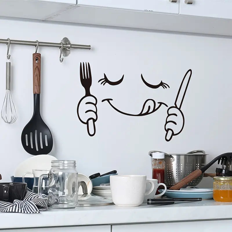 Fork & Knife With Smiley Face – Beautiful Kitchen Wall Decal