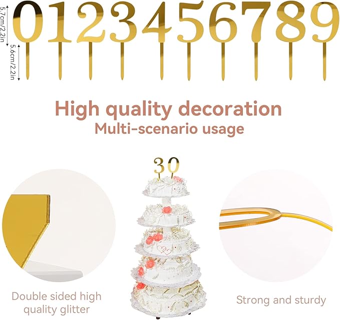 0-9 Number For Cake Topper, Shiny Acrylic Number Cake Toppers Cake Decorations Birthday
