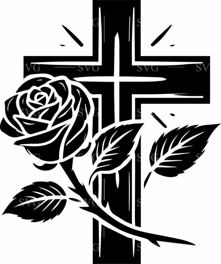 Jesus Cross With Rose – Christmas & Baptism – For Church or Home