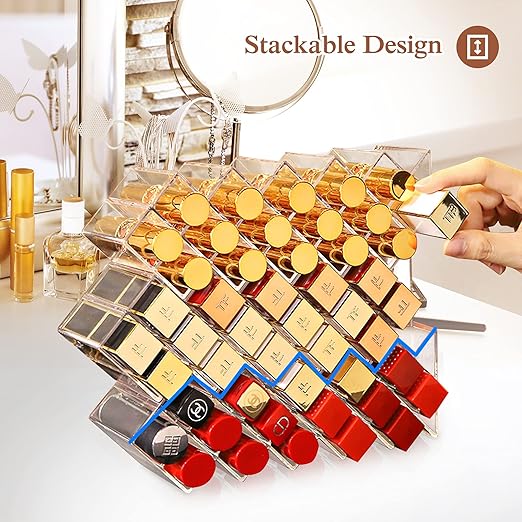 3 Pack Fish Shape Lipstick Holder Organizer Tower, 48 Spaces Acrylic Lipsticks Organizers