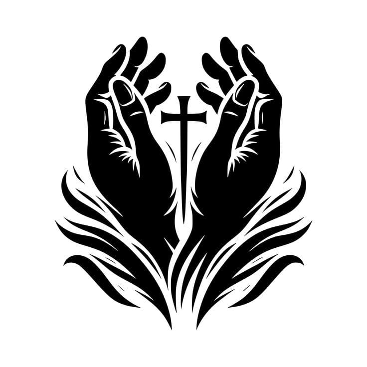 Jesus Cross with Praying Hands – Christmas & Baptism – For Church or Home