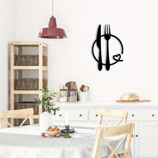 Fork and Knife Wall Art with Heart Accent – Kitchen Wall Decor