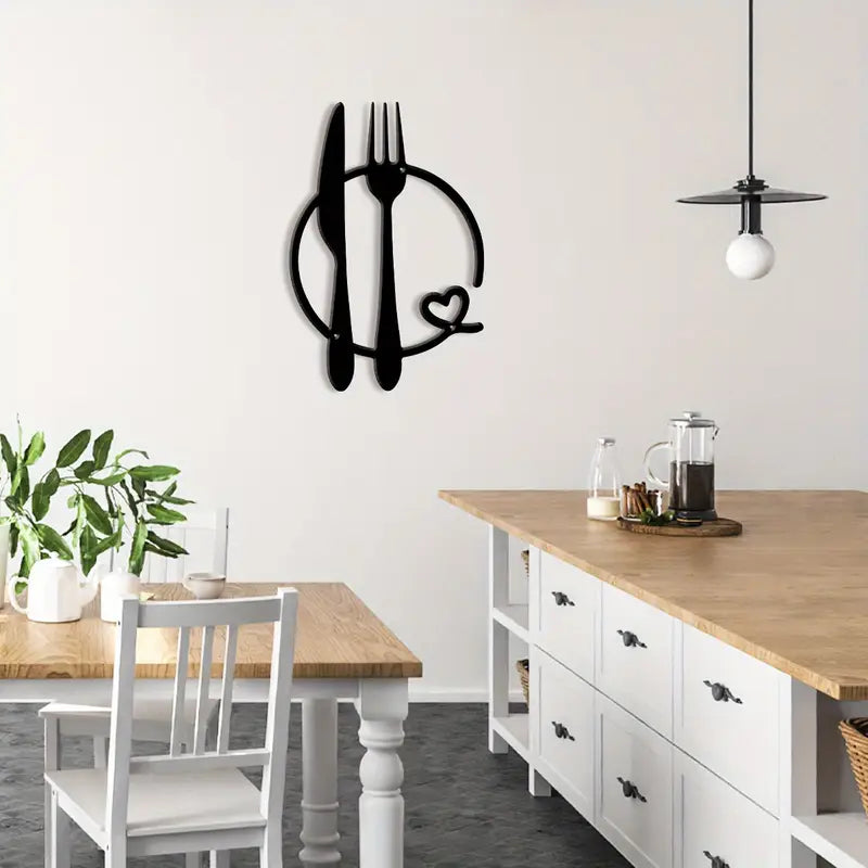 Fork and Knife Wall Art with Heart Accent – Kitchen Wall Decor