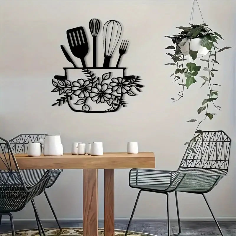 Black Floral & Kitchen Utensil Design – Home Wall Decor