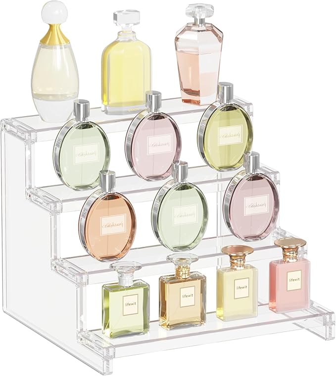 Lifewit 4 Tier Clear Display Stand, Pack of 1 Plastic Display Stands, Plastic Organizers
