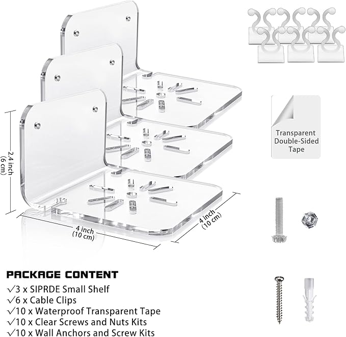 Acrylic Small Wall Shelf Set of 3 for Security Cameras, Speakers, Baby Monitors & More