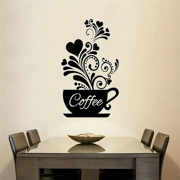 Coffee Cup With Beautiful Hearts – Kitchen Wall Decal – for Gifting