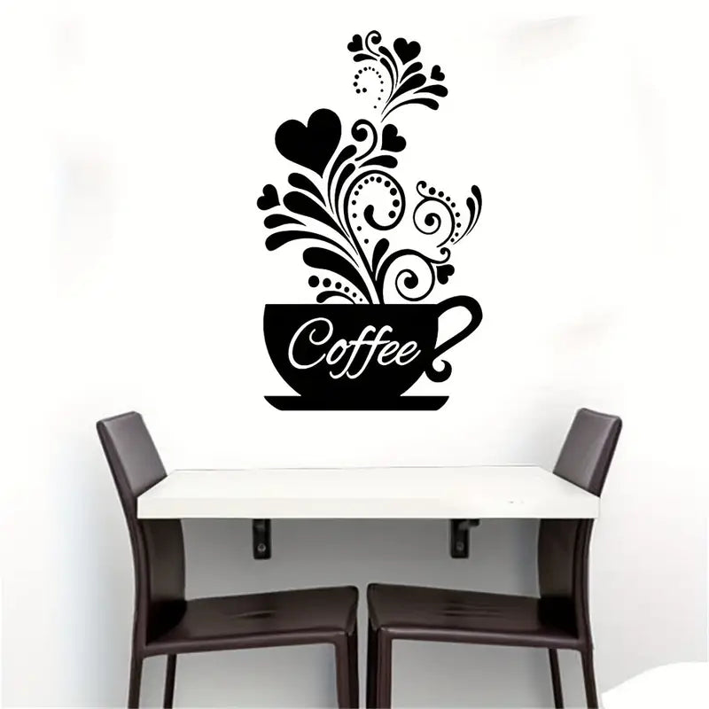 Coffee Cup With Beautiful Hearts – Kitchen Wall Decal – for Gifting