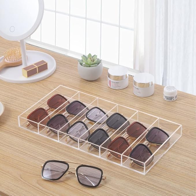 Premium Grade Acrylic Sunglasses Display Organizer, 6 Slot Clear Eyeglasses Storage Case