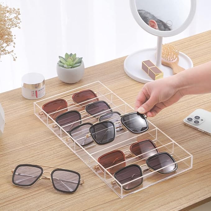 Premium Grade Acrylic Sunglasses Display Organizer, 6 Slot Clear Eyeglasses Storage Case