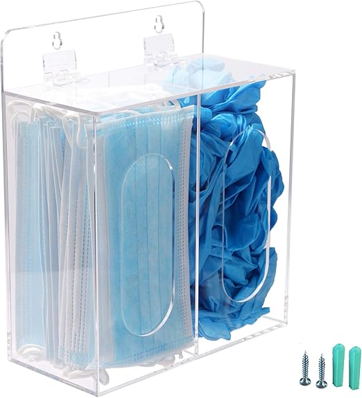 Acrylic Glove Dispenser Box Holder with Lid, Double Hairnet & Shoe Cover Dispenser