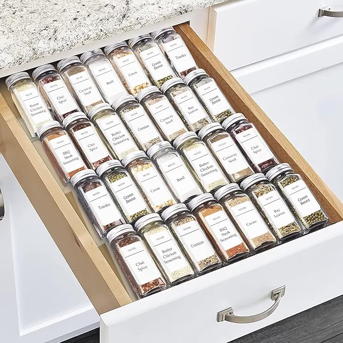 11" Spice Drawer Organizer, 4 Tier Clear Acrylic Seasoning Jars Drawer Insert, Kitchen