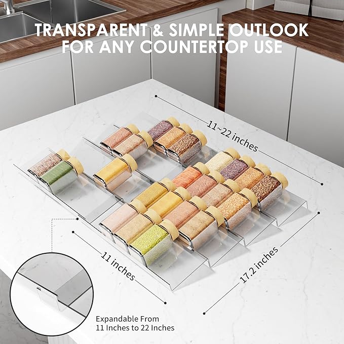 11" Spice Drawer Organizer, 4 Tier Clear Acrylic Seasoning Jars Drawer Insert, Kitchen