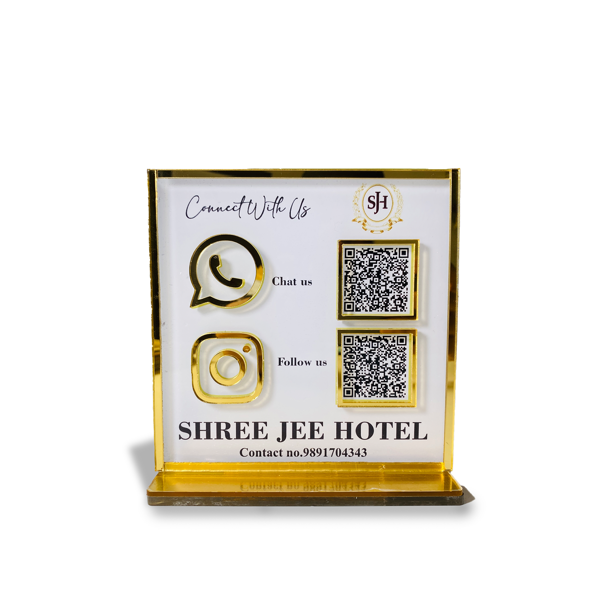 Custom QR Code Standee for Business, Google or Instagram QR with Golden corner