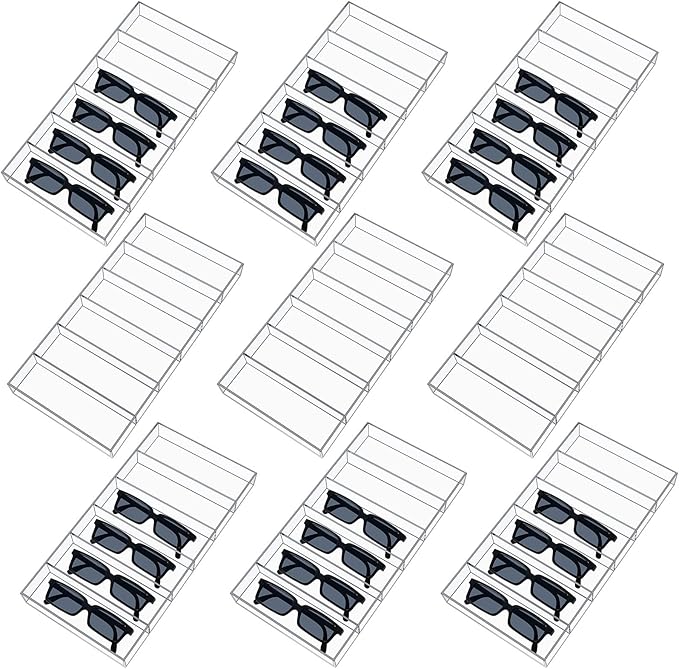 Acrylic Sunglass Organizer, 6 Slot Eye Glasses Storage Display Case Stackable Eyewear