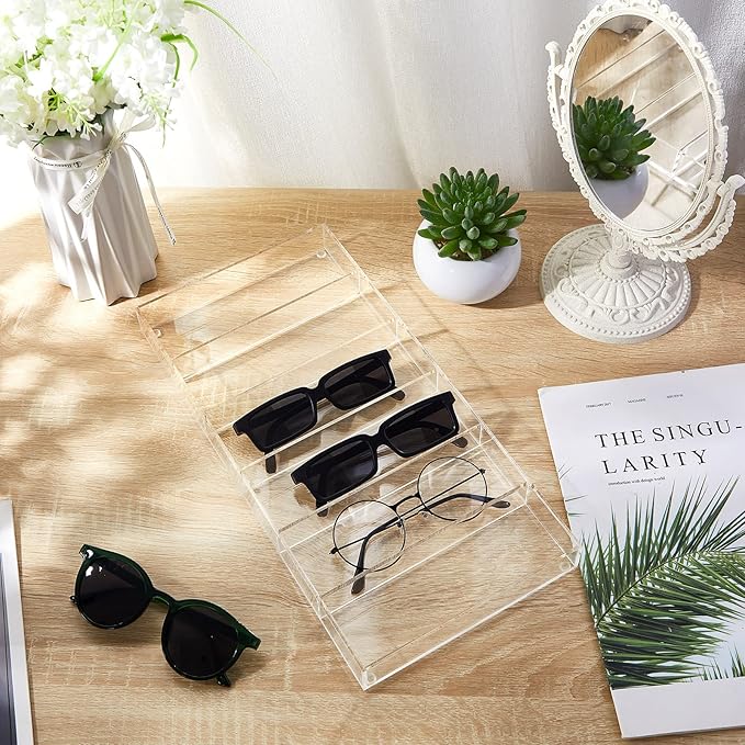 Acrylic Sunglass Organizer, 6 Slot Eye Glasses Storage Display Case Stackable Eyewear