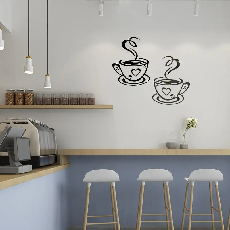 Coffee Cups With Hearts – Beautiful Kitchen Wall Decal